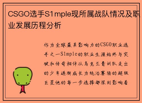 CSGO选手S1mple现所属战队情况及职业发展历程分析